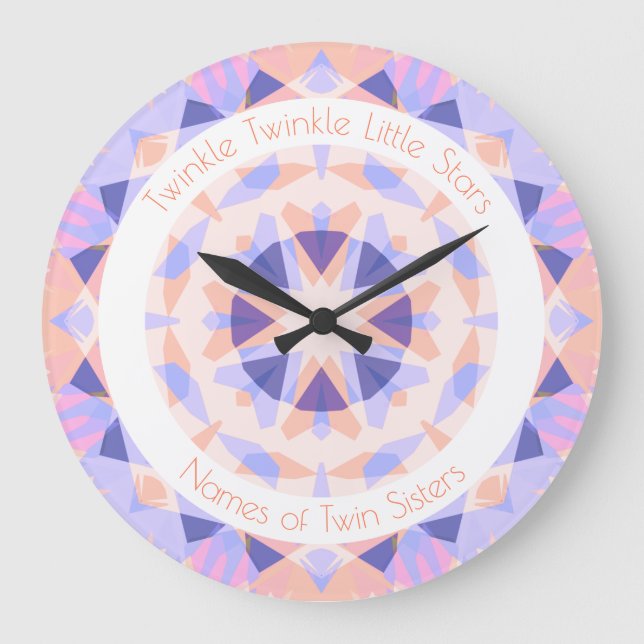 Grande Horloge Ronde Pink violet Twinkle Little Star Girl Twins Nursery (Recto)