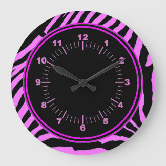 Grande Horloge Ronde Pink Zebra Wall Clock