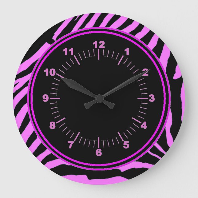 Grande Horloge Ronde Pink Zebra Wall Clock (Recto)
