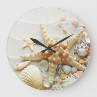 Grande Horloge Ronde Pin's Coquillage de plage