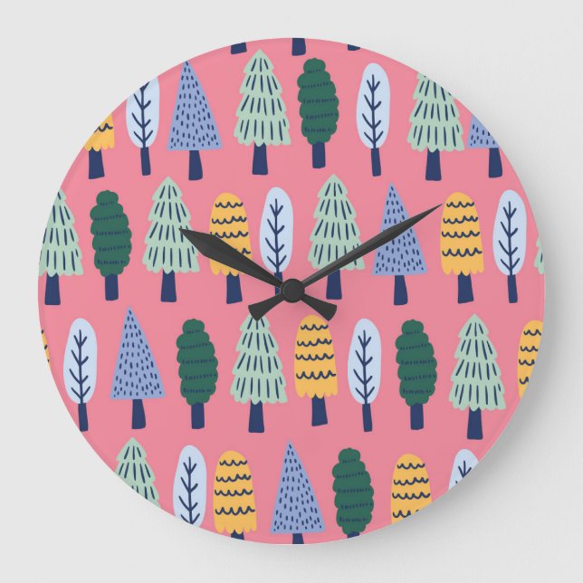 Grande Horloge Ronde Pins mignons : motif pour enfants. (Recto)