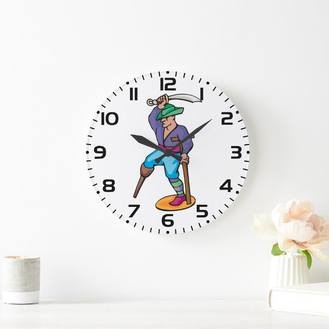 Grande Horloge Ronde Pirate avec jambe de bois et épée (Créateur téléchargé)