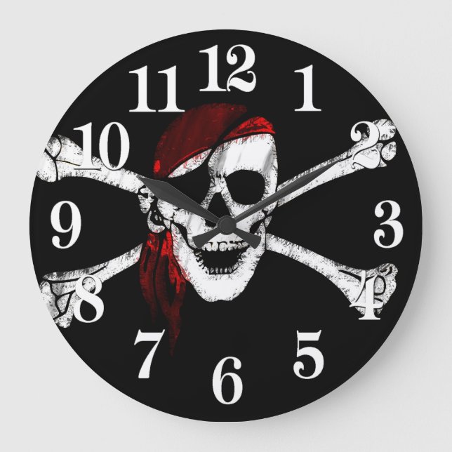 Grande Horloge Ronde Pirate crâne et os croisés (Recto)