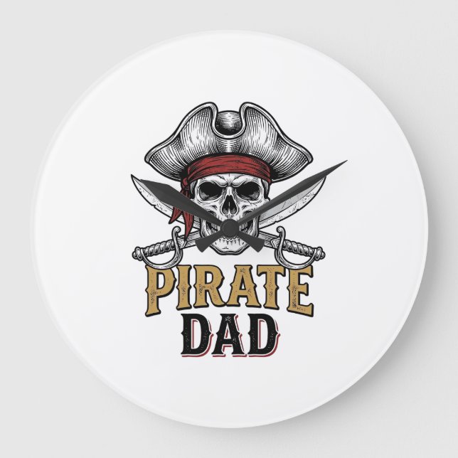 Grande Horloge Ronde Pirate Dad Skull Sword Vintage Engraving Shirt_1 (Recto)