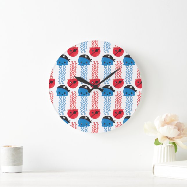 Grande Horloge Ronde Pirate Jellyfish, Motif de méduses, Sea Animaux (Maison)