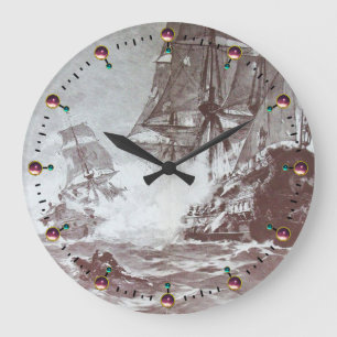Grande Horloge Ronde PIRATE SHIP BATTLE Black White
