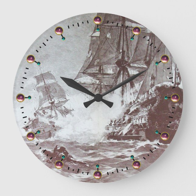 Grande Horloge Ronde PIRATE SHIP BATTLE Black White (Recto)