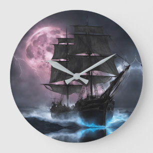 Grande Horloge Ronde Pirate Ship foudre fraise lune Personnaliser