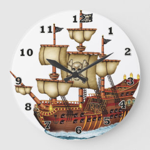 Grande Horloge Ronde Pirate Ship Large Wall Clock