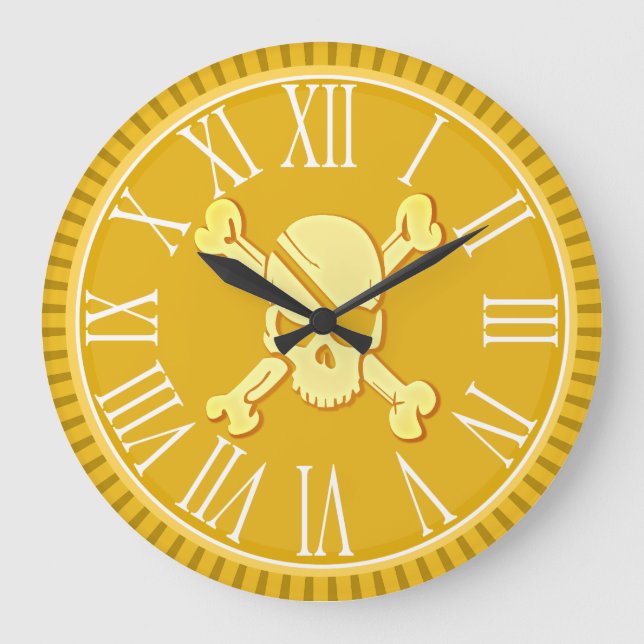 Grande Horloge Ronde Pirate Skull Gold Coin Treasure Dubloon (Recto)