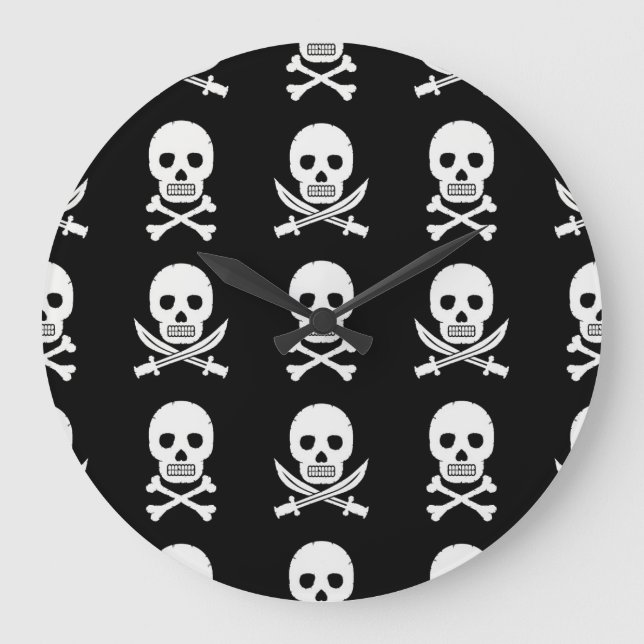 Grande Horloge Ronde Pirate Skuls Crossbones Motif sans couture (Recto)