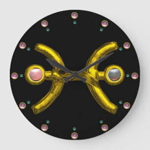 Grande Horloge Ronde PISCES GOLD ZODIAC BIRTHDAY JEWEL WITH PEARL,Black