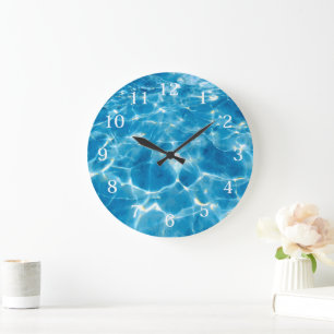 Grande Horloge Ronde Piscine abstraite aquarelle bleue 