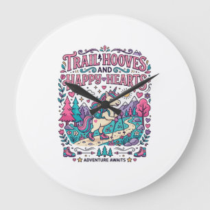 Grande Horloge Ronde Piste de Licorne Sabots et Cœurs Joyeux Vêtements