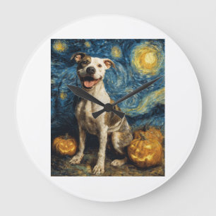 Grande Horloge Ronde Pit Bull Chien Mignon Halloween Jack O Lanterne Ci