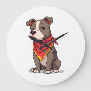Grande Horloge Ronde Pitbull mignon avec bandana Gif amateur de chien