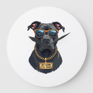 Grande Horloge Ronde Pitbull Vintage Cool en Lunettes de Soleil avec Ch