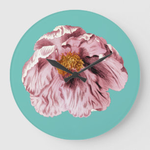 Grande Horloge Ronde pivoine vintage en fleurs