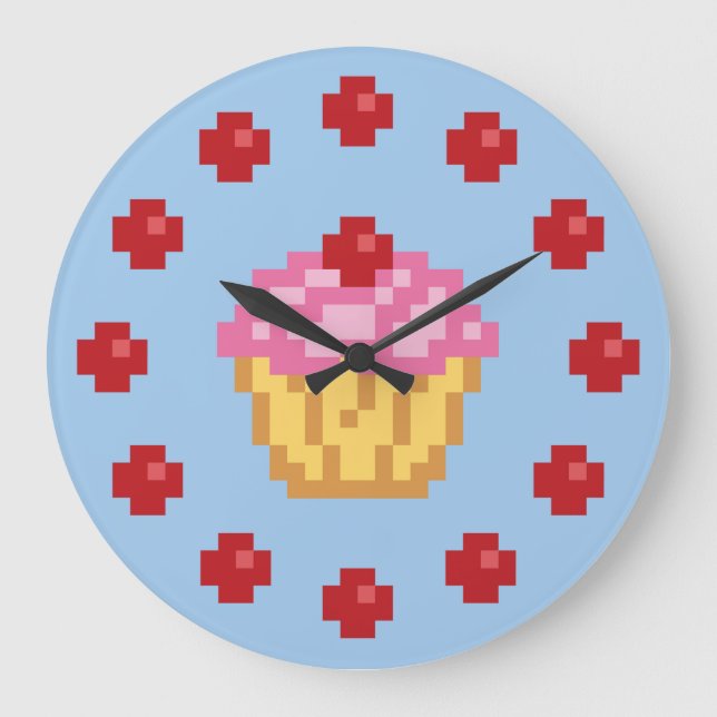 Grande Horloge Ronde Pixel Cupcake (Recto)