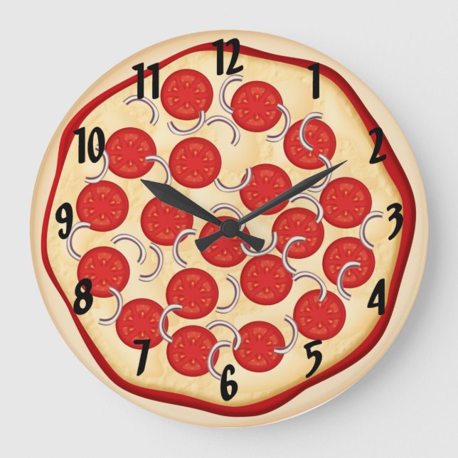 Grande Horloge Ronde Pizza aux tomates et oignons (Recto)