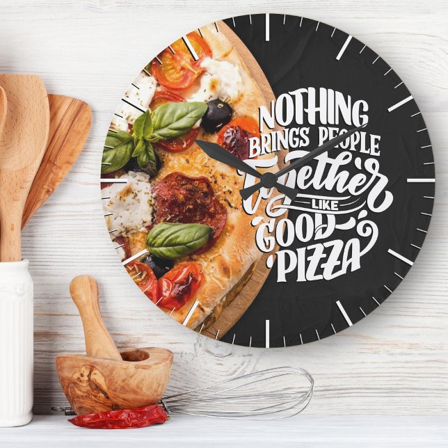 Grande Horloge Ronde Pizza rassemble les gens cuisine de motivation (Créateur téléchargé)