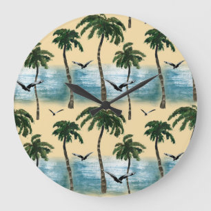 Grande Horloge Ronde Plage aquarelle, tranquillité transparente