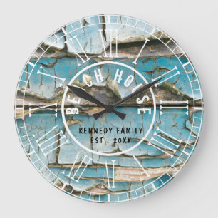 Grande Horloge Ronde Plage de Bois de Peeling Turquoise