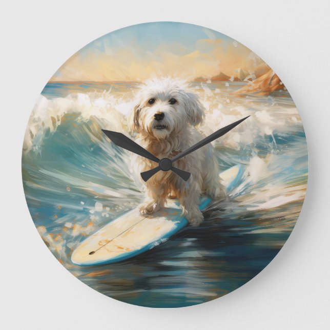 Grande Horloge Ronde Plage de Coton De Tulear Peinture de surf (Recto)