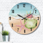Grande Horloge Ronde Plage de l'heure du cocktail tropical<br><div class="desc">Un thème de plage cool aquarelle aux tons rose et turquoise donne l'ambiance d'une escapade sur la plage. Un coffre-fort,  un service de réveil par téléphone et un service de ménage quotidien sont disponibles. Il s'agit de ces froides beach vibes tropicales. Cute Starfish Cocktail Cocktail Boire Plage Grande Horloge</div>