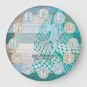Grande Horloge Ronde Plage de l'hippocampe et du sable Plage en bois -