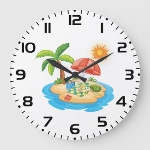 Grande Horloge Ronde Plage de l'île tropicale Tortue Palmier Pique-niqu