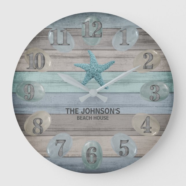 Grande Horloge Ronde Plage de verre marin Bois flottant nautique (Recto)