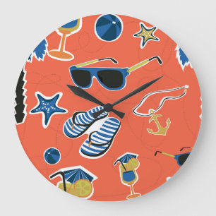 Grande Horloge Ronde Plage d'été : Relaxant Motif sans couture.