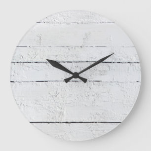 Grande Horloge Ronde Plage en bois blanche patinée Shiplap
