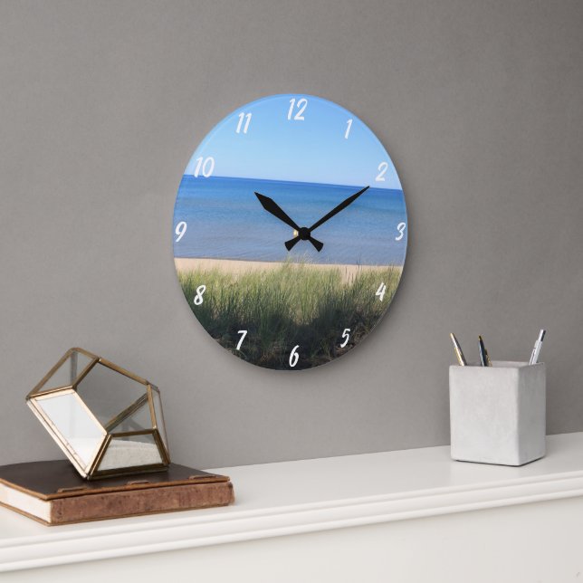 Grande Horloge Ronde Plage Ocean Water Sky Blue Green Shore Pittoresque (Bureau)