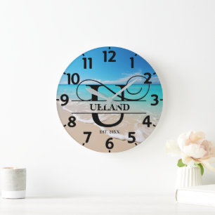 Grande Horloge Ronde Plage océanique paisible U Monogramme