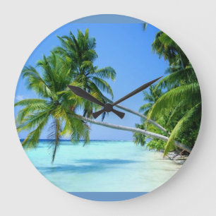Grande Horloge Ronde Plage Palmier Tropical !