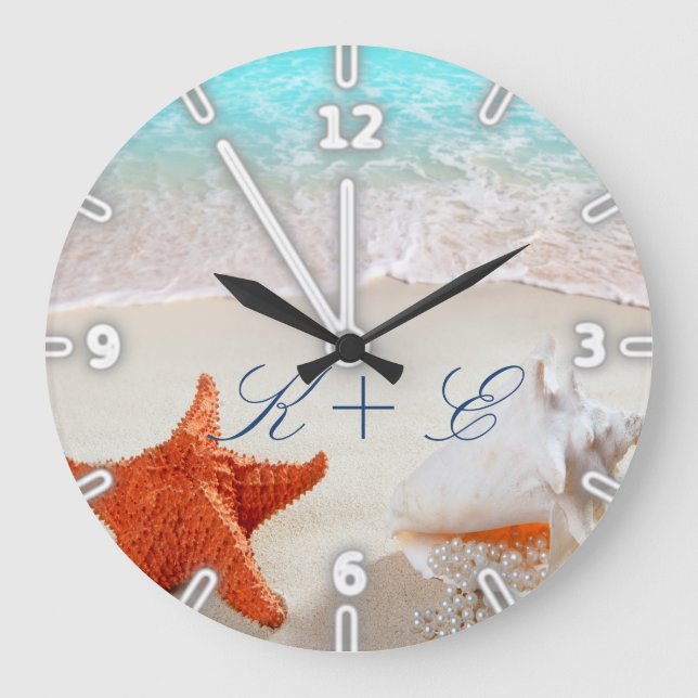 Grande Horloge Ronde Plage, sable, coquillages (Recto)