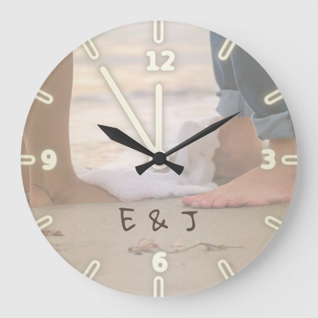Grande Horloge Ronde Plage ,Sable,Pieds,Vagues ,-Personnalisé (Recto)