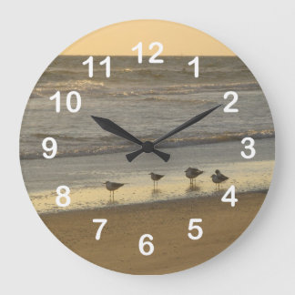 Grande Horloge Ronde Plage Terns Mouettes Oiseaux Nombres Océaniques