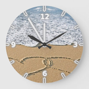 Grande Horloge Ronde Plage tropicale adorable moderne, coeurs