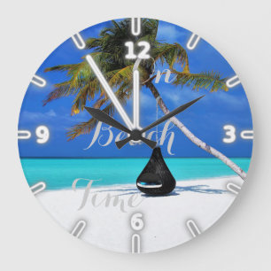 Grande Horloge Ronde Plage tropicale adorable, Sable Ocean Sky Palm