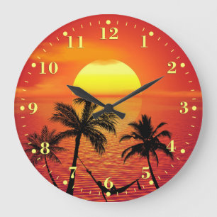 Grande Horloge Ronde Plage tropicale Coucher de soleil Océan Palmiers