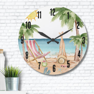 Grande Horloge Ronde Plage tropicale mignonne