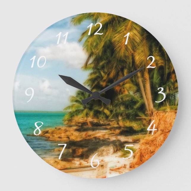 Grande Horloge Ronde Plage tropicale rêveuse (Recto)