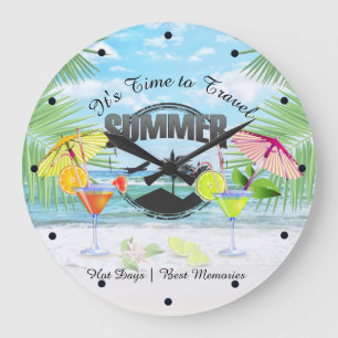 Grande Horloge Ronde Plage tropicale, vacances d'été   Personnalisé