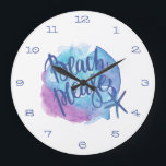 Grande Horloge Ronde Plage Veuillez Aquarelle Plage Starfish<br><div class="desc">Apportez la plage à votre maison avec cette étoile d'eau "plage s'il vous plaît" horloge murale design.</div>