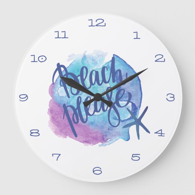 Grande Horloge Ronde Plage Veuillez Aquarelle Plage Starfish (Recto)