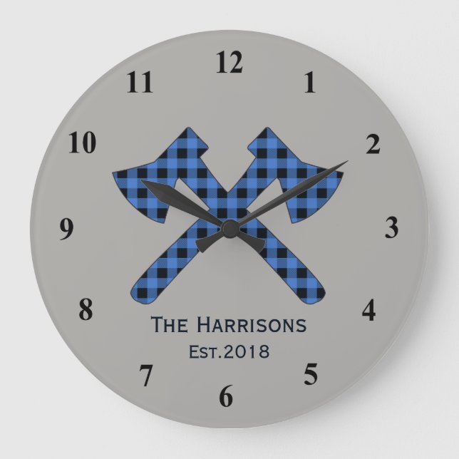 Grande Horloge Ronde Plaid bleu Axes croisés Plaid (Recto)