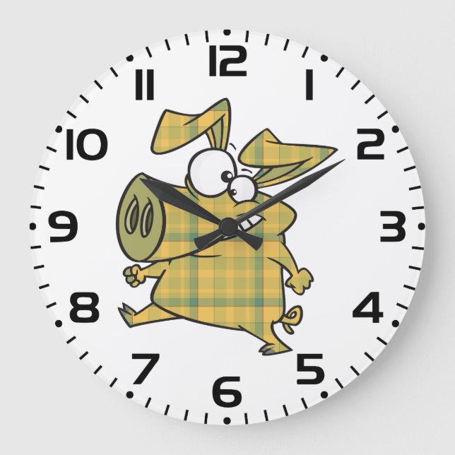 Grande Horloge Ronde Plaid Cartoon Pig Funny Tartan Farm Animal (Recto)